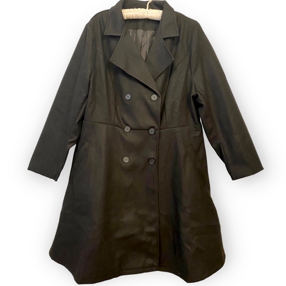 Plus Solid Double Breasted Overcoat Warm Outwear Jacket Pea Trench Coat - Picture 9 of 15